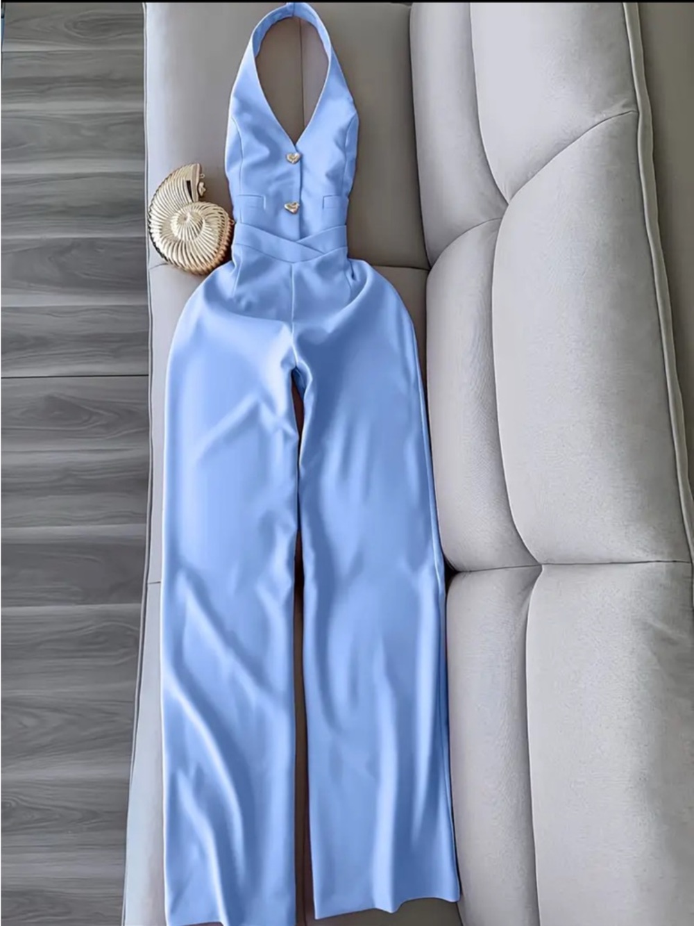 Sleeveless Halter Wide-Leg Jumpsuit in Sky Blue